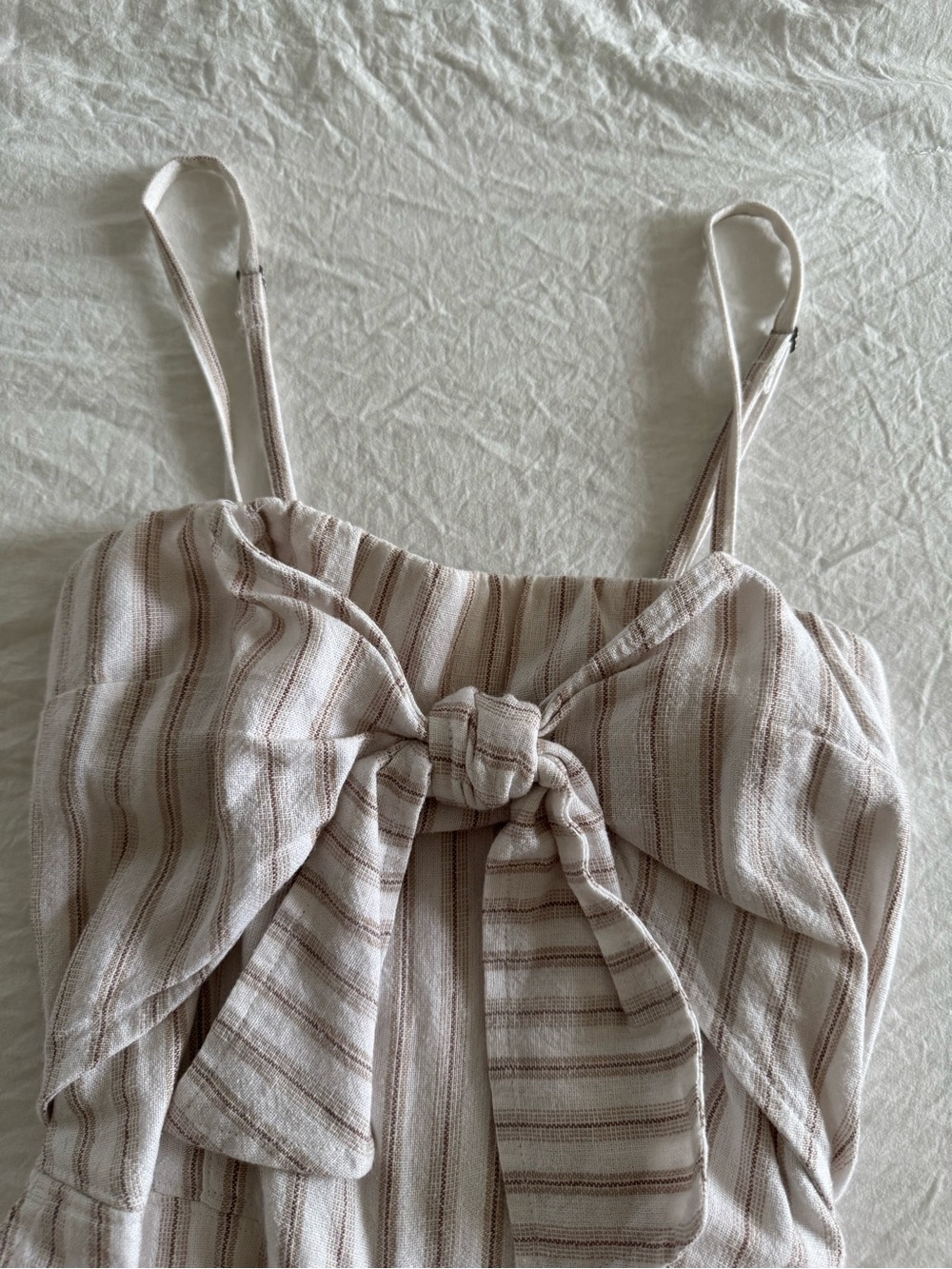 Abercrombie & Fitch Strapless Linen-Blend Striped Wide-Leg Jumpsuit - Picture 6 of 11